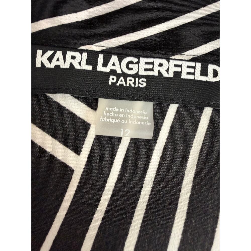 Karl Lagerfeld Paris Black White Stripe Shirt Dress 12 Asymmetric - Picture 2 of 7